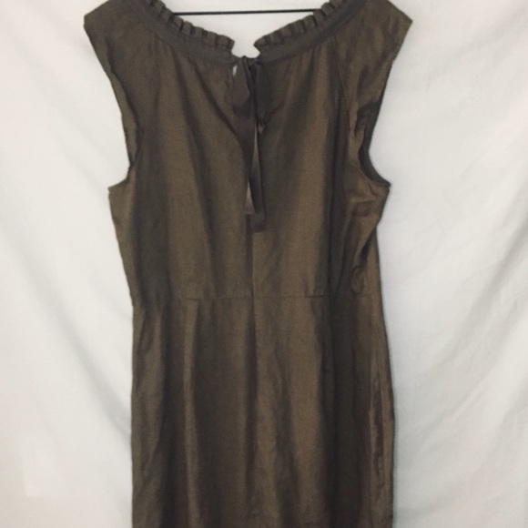Ann Taylor Loft Khaki Green Linen Dress Sz 14 - Picture 3 of 5